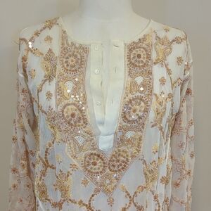 Embroidered Cream and Gold Women's Top